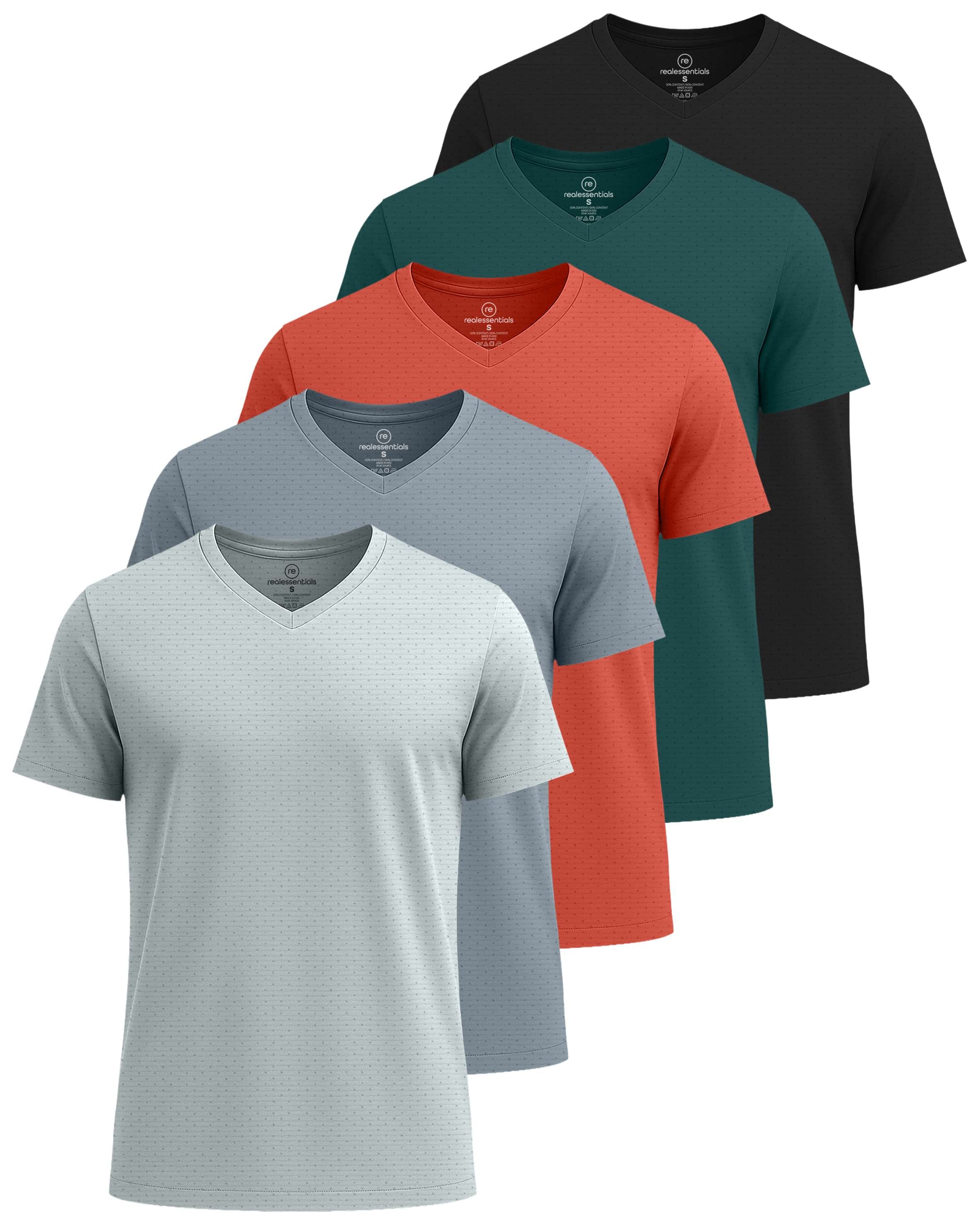 Real Essentials 5 Pack: Men's Breeze Tech V-Neck Dry Fit T-Shirts Moisture Wicking Athletic Workout & Gym Shirts (Big &Tall)