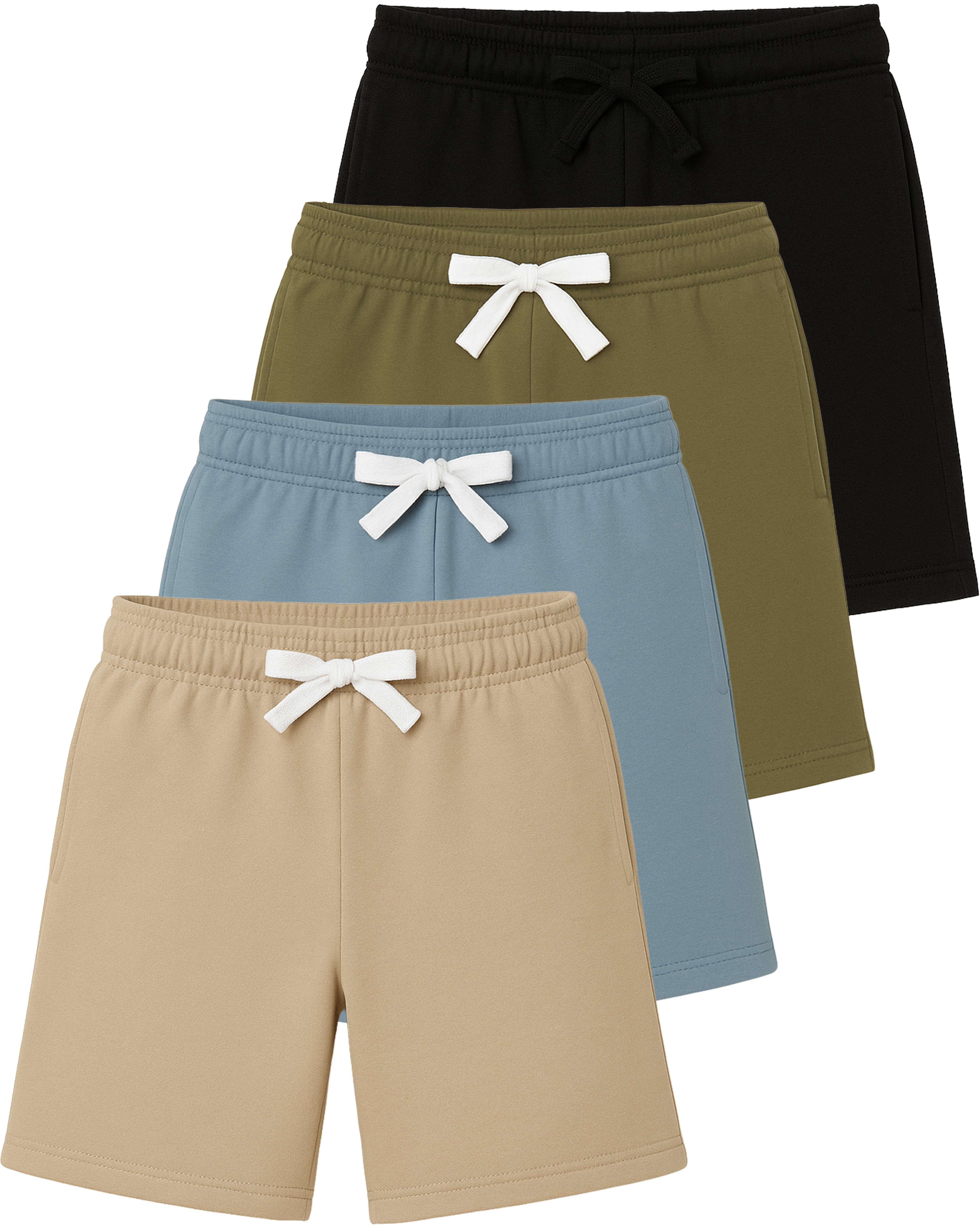 Real Essentials  4 Pack: Boys Fleece Lounge Shorts – Soft Pull-On Gym, School, Sleep & Active Sports Shorts for Kids