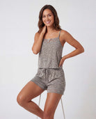 Real Essentials 2 Pack Women's Pajama Sets 2 Piece Lace Trim Cami Tank Shorts Sleepwear PJs - Solid Black, Charcoal Heather