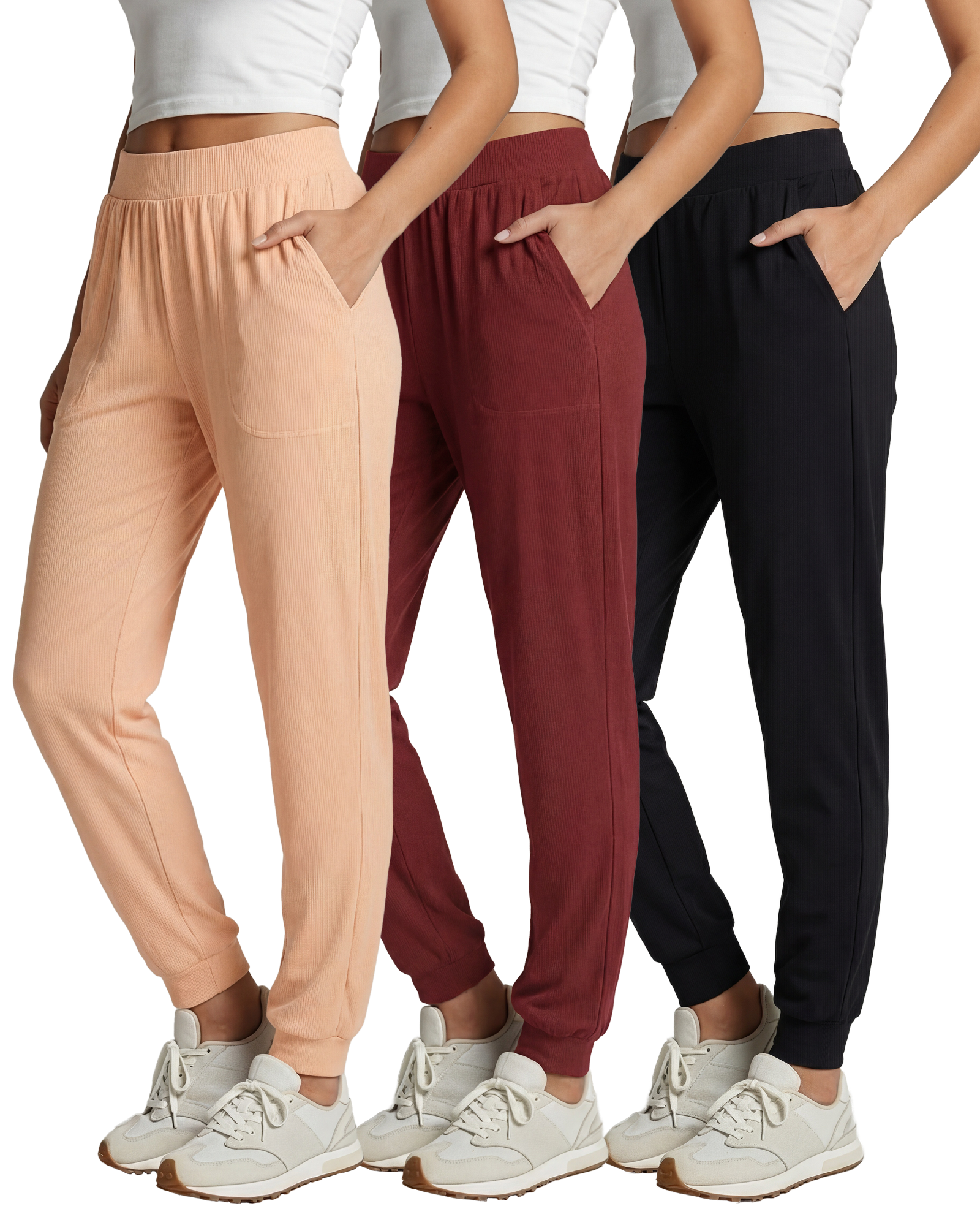3 Pack: Women's Ribbed Lounge Jogger Sweatpants