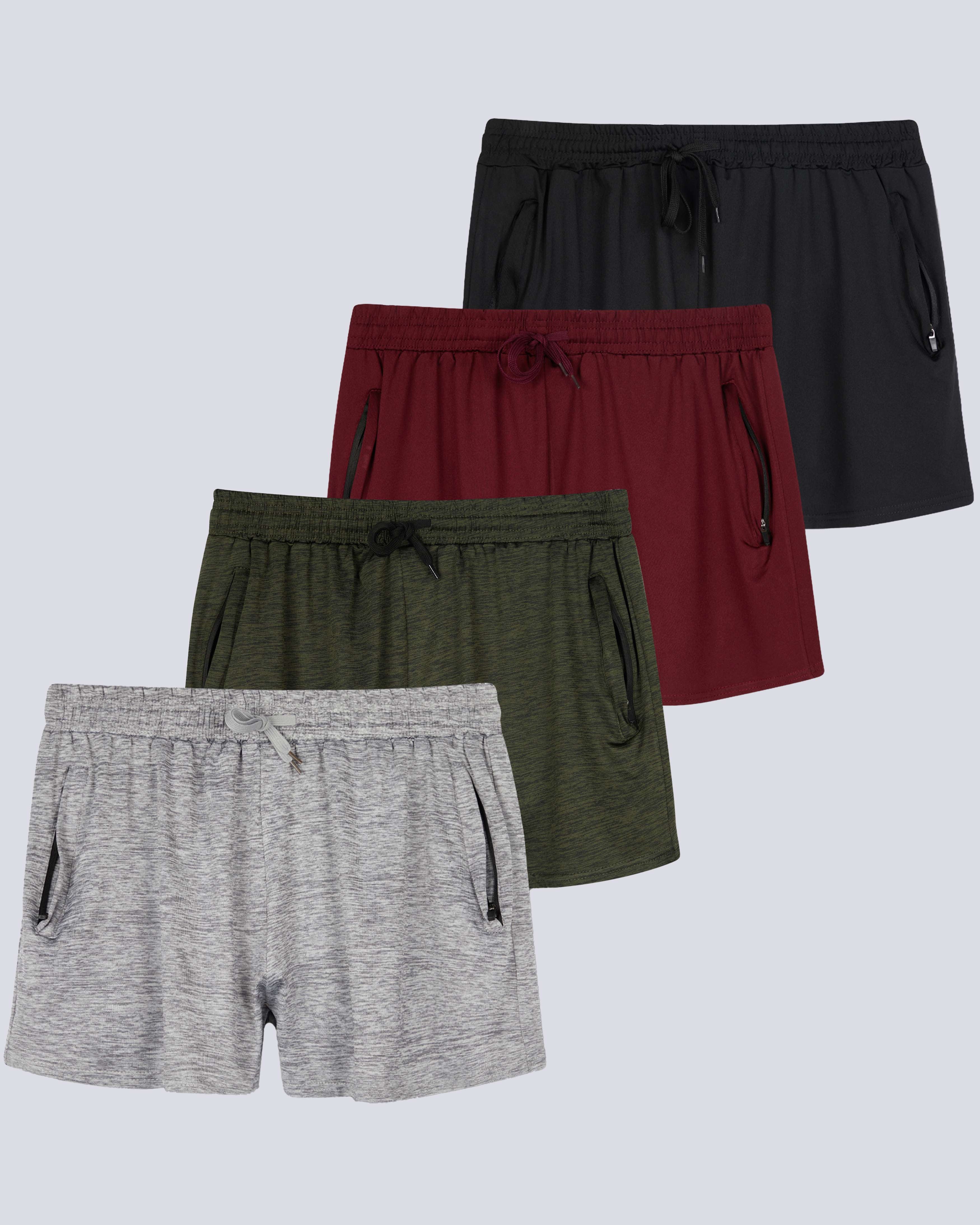 4 Pack: Womens Active Dry-Fit Shorts with Zipper Pockets