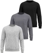 Real Essentials 3 Pack Mens Fleece Pocket Sweatshirt Pullover Long Sleeve Shirts Sweater - Solid Black, Solid Quiet Shade, Grey Heather