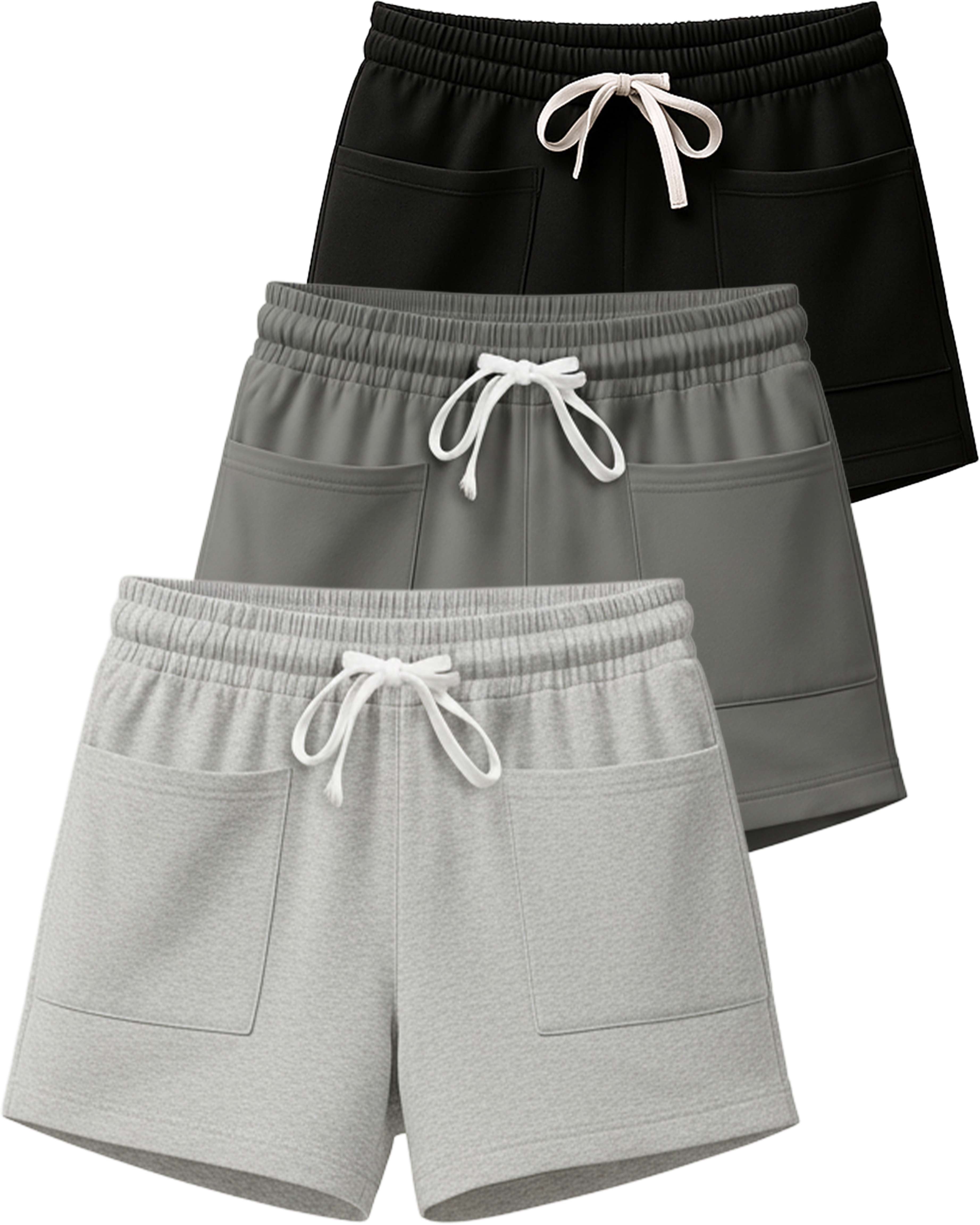 Real Essentials 3 Pack Women's French Terry Shorts Sweatshorts Lounge Gym Square Pockets - Set 6
