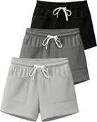Real Essentials 3 Pack Women's French Terry Shorts Sweatshorts Lounge Gym Square Pockets - Set 6
