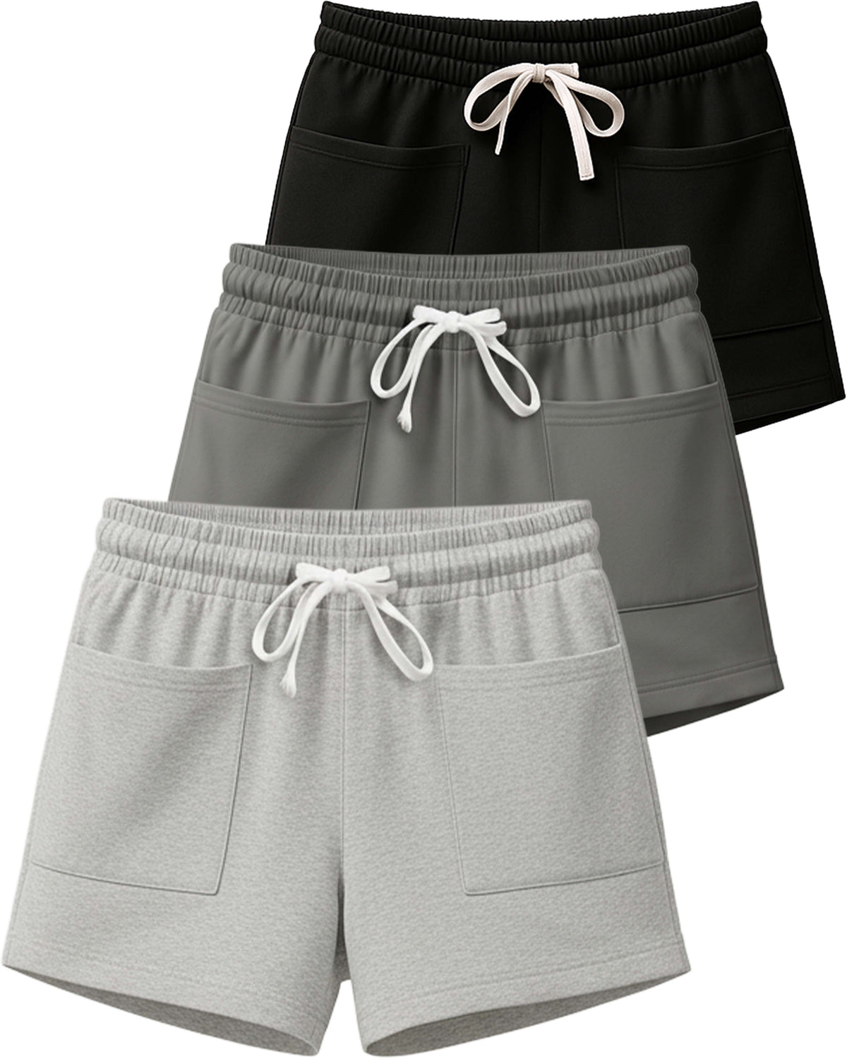 Real Essentials 3 Pack Women's French Terry Shorts Sweatshorts Lounge Gym Square Pockets - Set 6