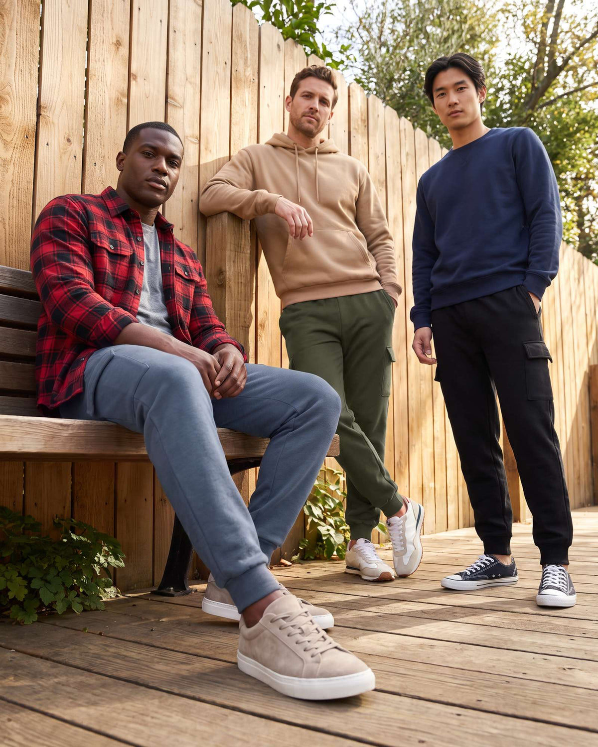 Real Essentials 3 Pack Mens Fleece Cargo Joggers Sweatpants Cuffed Athletic Gym Pockets - Solid Black, Solid Olive Night, Solid Vintage Indigo