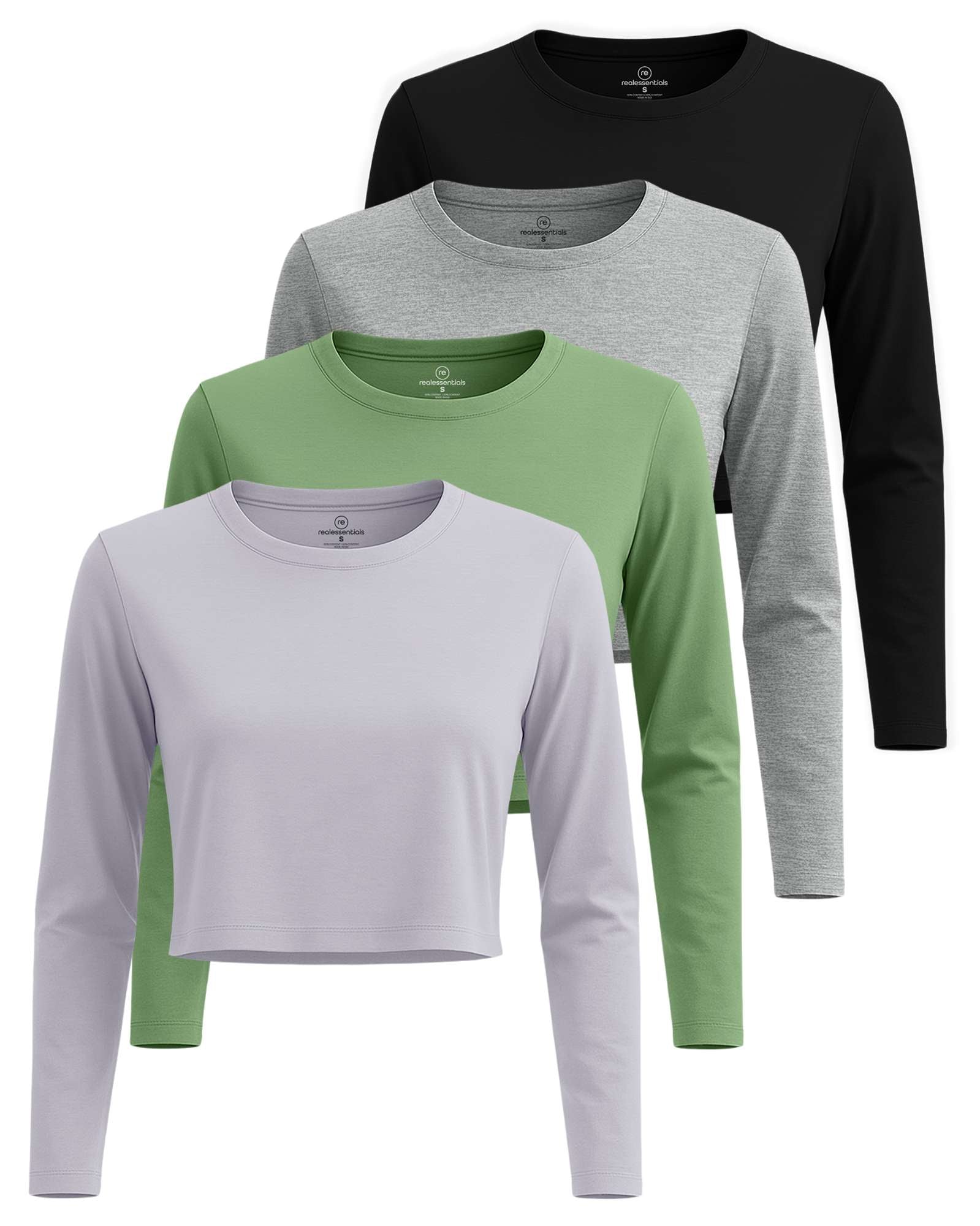 4 Pack: Women's Long Sleeve Crew Crop Top ( Available in Plus Size)