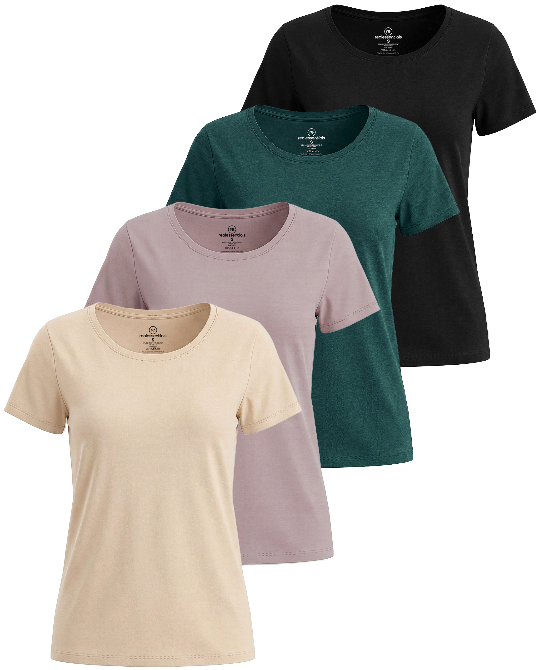 4 Pack: Womens Classic-Fit Cotton Short-Sleeve Scoop Neck T-Shirt