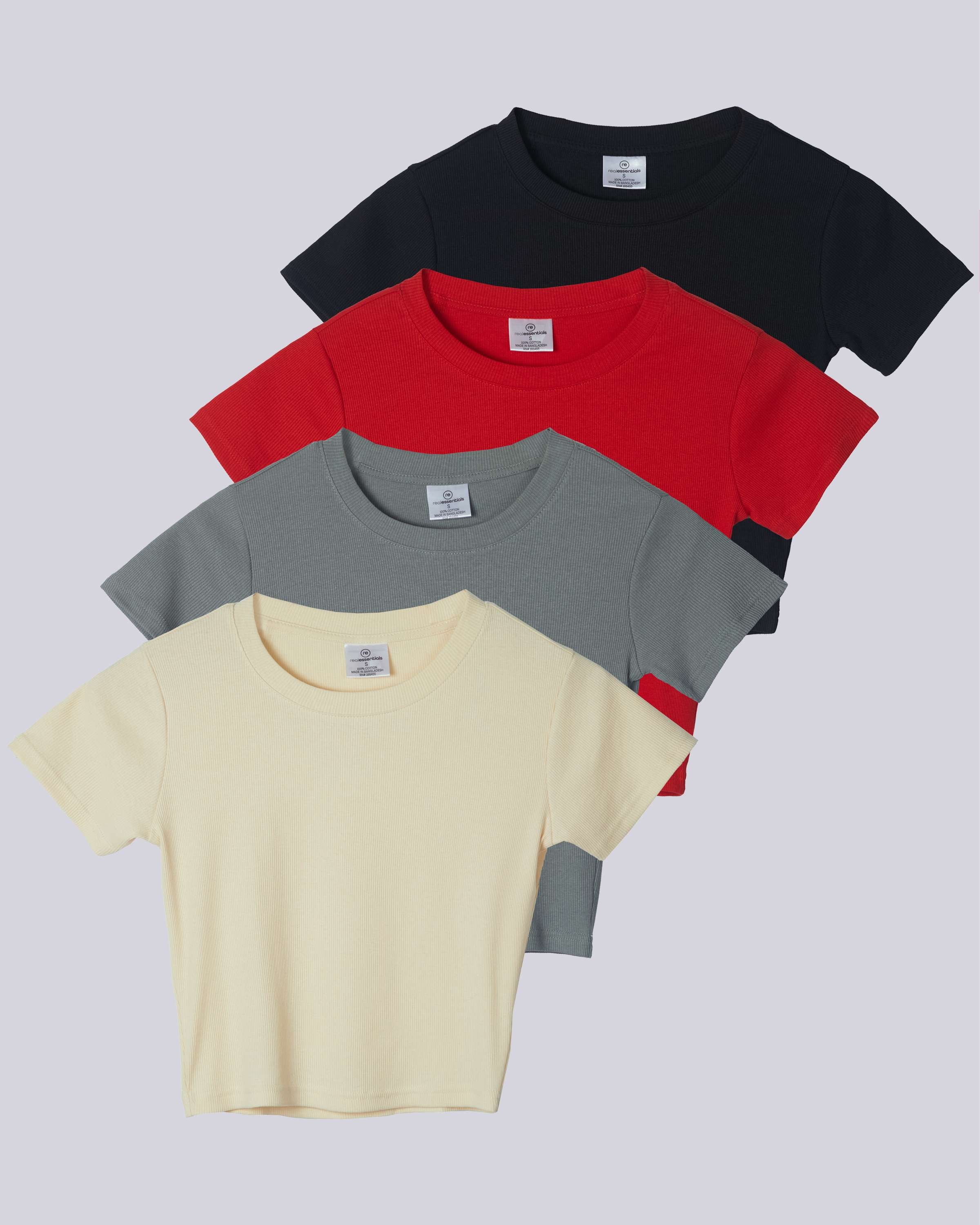 4 Pack: Women's Short Sleeve Ribbed Knit Crop Top