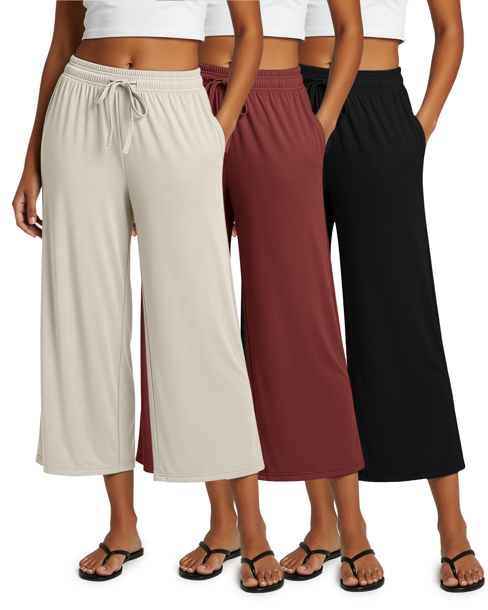 3 Pack: Women's Ultra-Soft Wide Leg Capri Pants