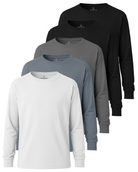 Real Essentials 5 Pack Boys' Cotton Long Sleeve Jersey T Shirts Kids School Youth Tees - Set 7