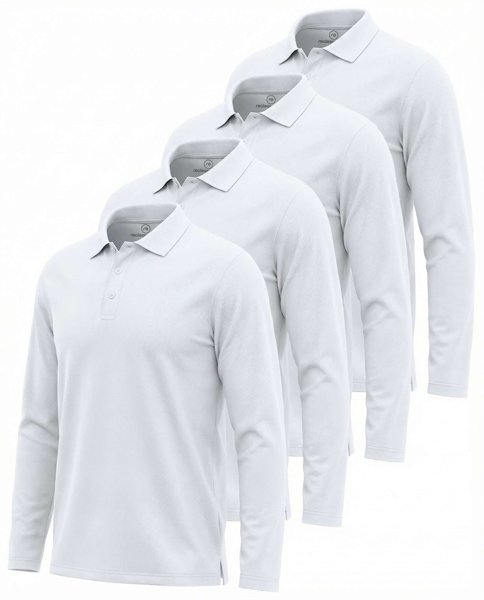 Real Essentials 4 Pack: Men's Long Sleeve Polo Shirts for Men - Cotton Pique Collared Athletic Golf Shirt Work & Casual