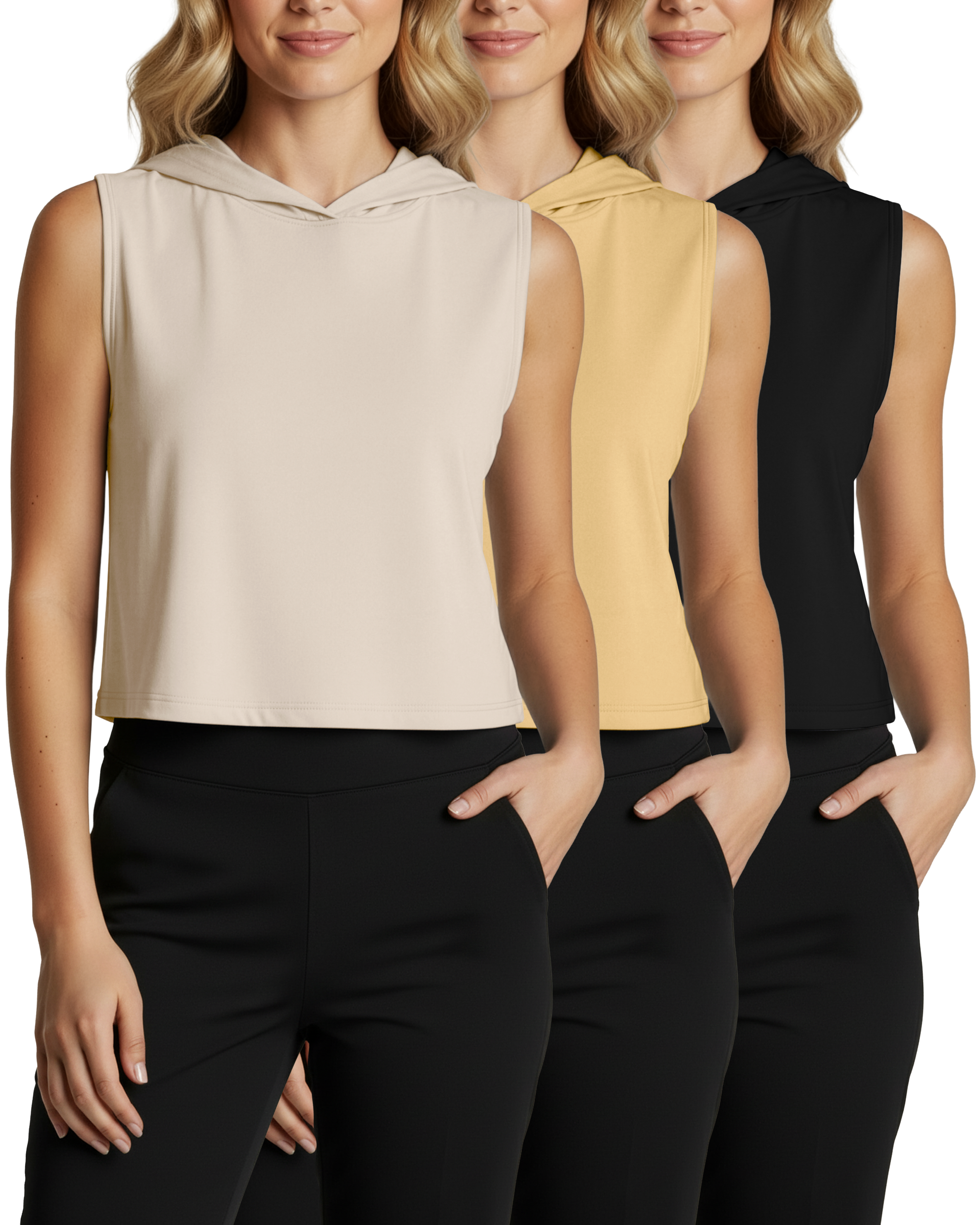 3 Pack: Women's Sleeveless Cropped Tank Top Hoodie