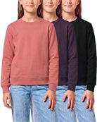 Real Essential 3 Pack Girls' Fleece Crewneck Sweatshirts Sweaters Kids Teens Pullover Tops - Solid Black, Solid Plum Perfect, Solid Lantana