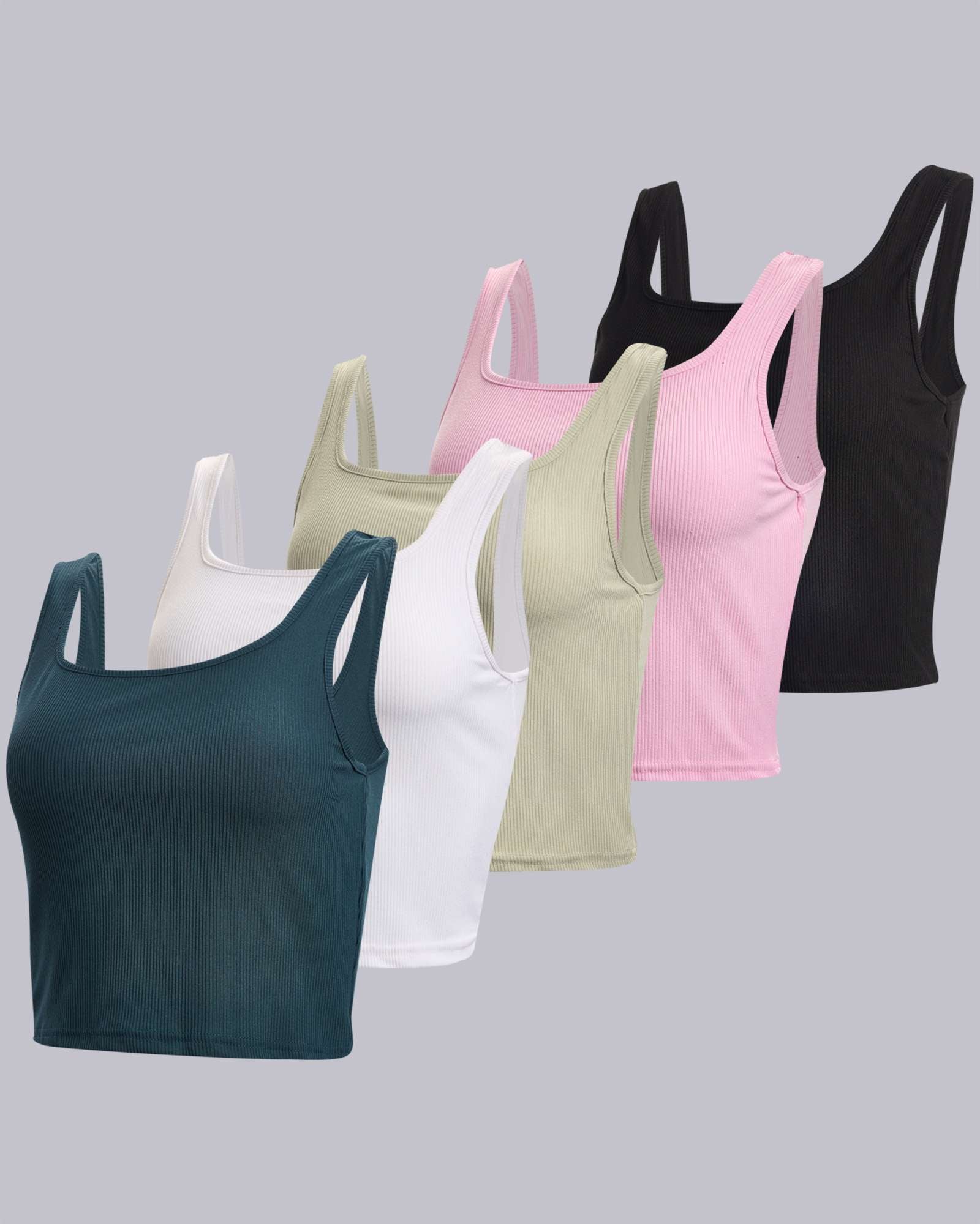 Real Essentials 5 Pack: Women's Soft Knit Ribbed Square Neck Cropped Tank Top - Sleeveless Crop Tops