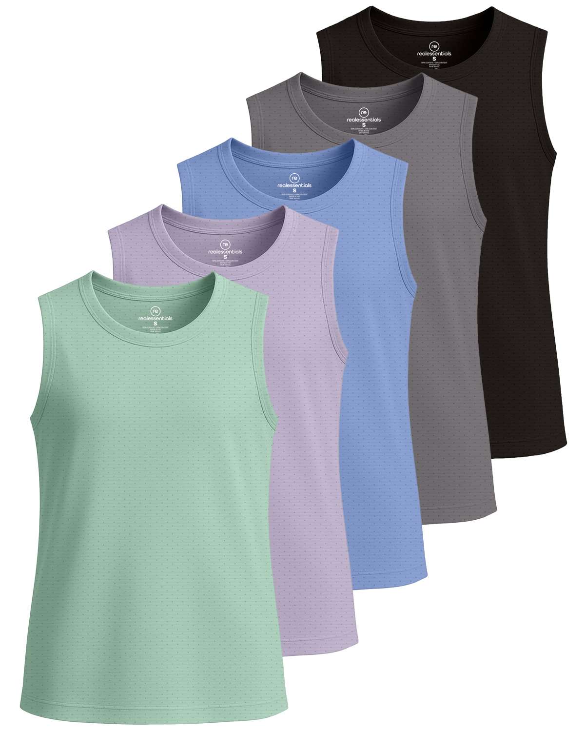 Real Essentials 5 Pack: Girls Breeze Tech Tank Tops – Moisture-Wicking Sports, Dance & Athletic Workout Sleeveless Shirts