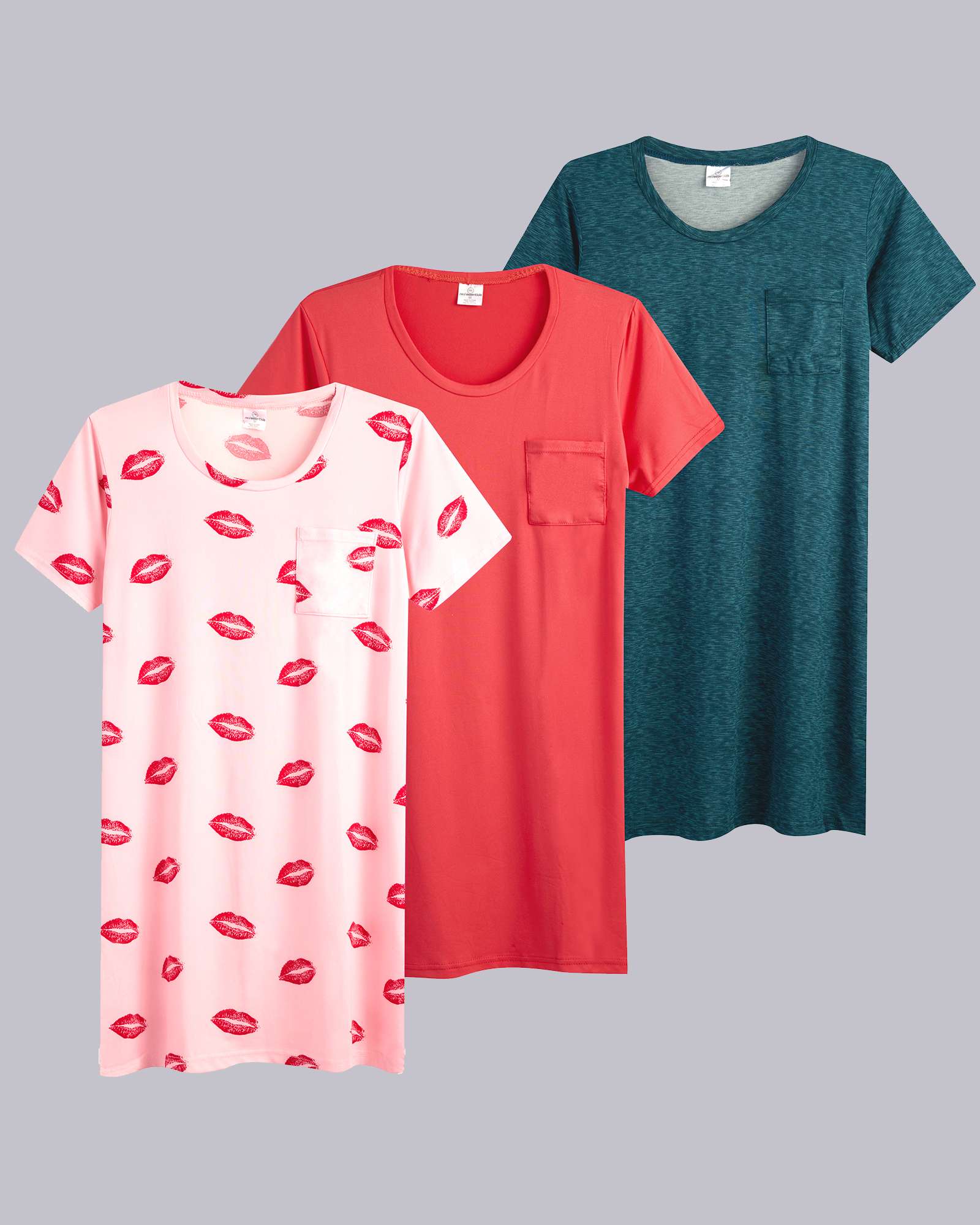 3 Pack: Womens Short-Sleeve Ultra-Soft Nightshirt Sleep Dress