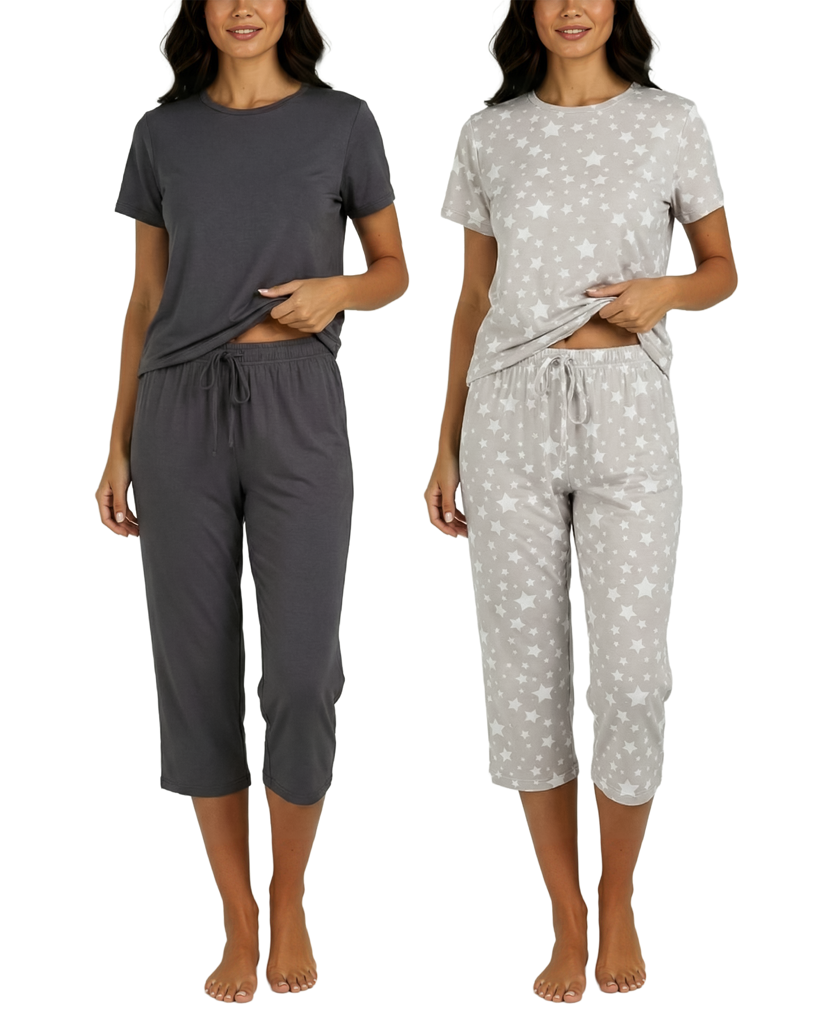 2 Pack: Women's Short-Sleeve PJ Top with Capri Pants