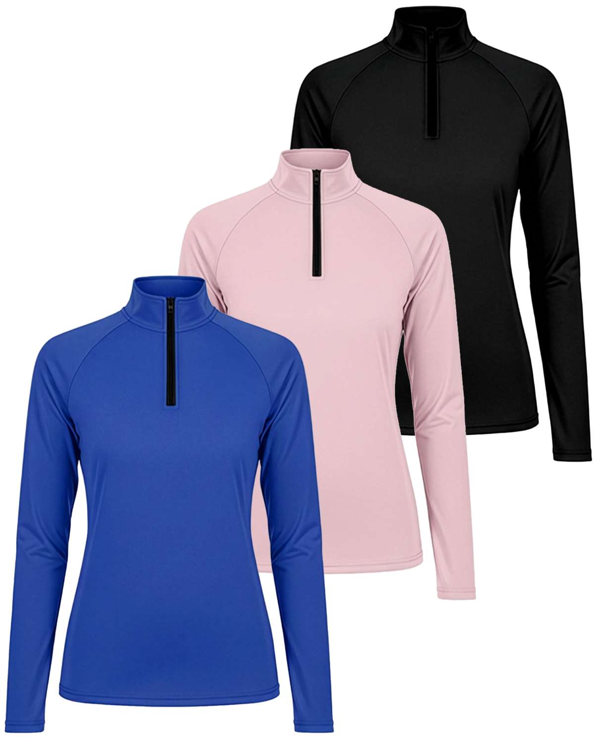 3 Pack: Womens Dry-Fit Active Long Sleeve Quarter Zip