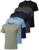 Real Essentials 5 Pack Men's Dry Fit Short Sleeve Crew T Shirts Gym Tees Athletic Workout - Solid Black, Charcoal, Navy Blazer, Solid Clear Sky, Solid Desert Sage