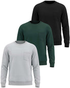 Real Essentials 3 Pack Mens Fleece Pocket Sweatshirt Pullover Long Sleeve Shirts Sweater - Solid Black, Solid Pine Grove, Solid Northern Droplet