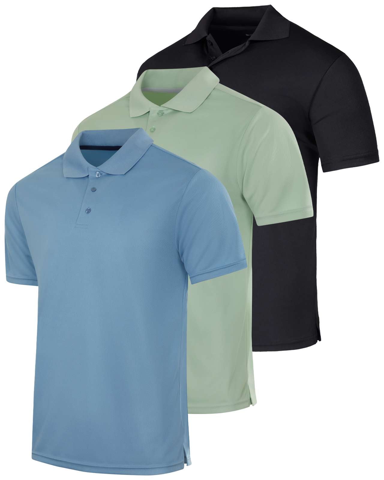 3 Pack: Mens Quick-Dry Short Sleeve Performance Polo Shirt