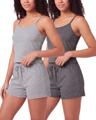 Real Essentials 2 Pack Women's Pajama Sets 2 Piece Ribbed Cropped Cami Shorts Sleepwear PJs - Charcoal Heather, Grey Heather