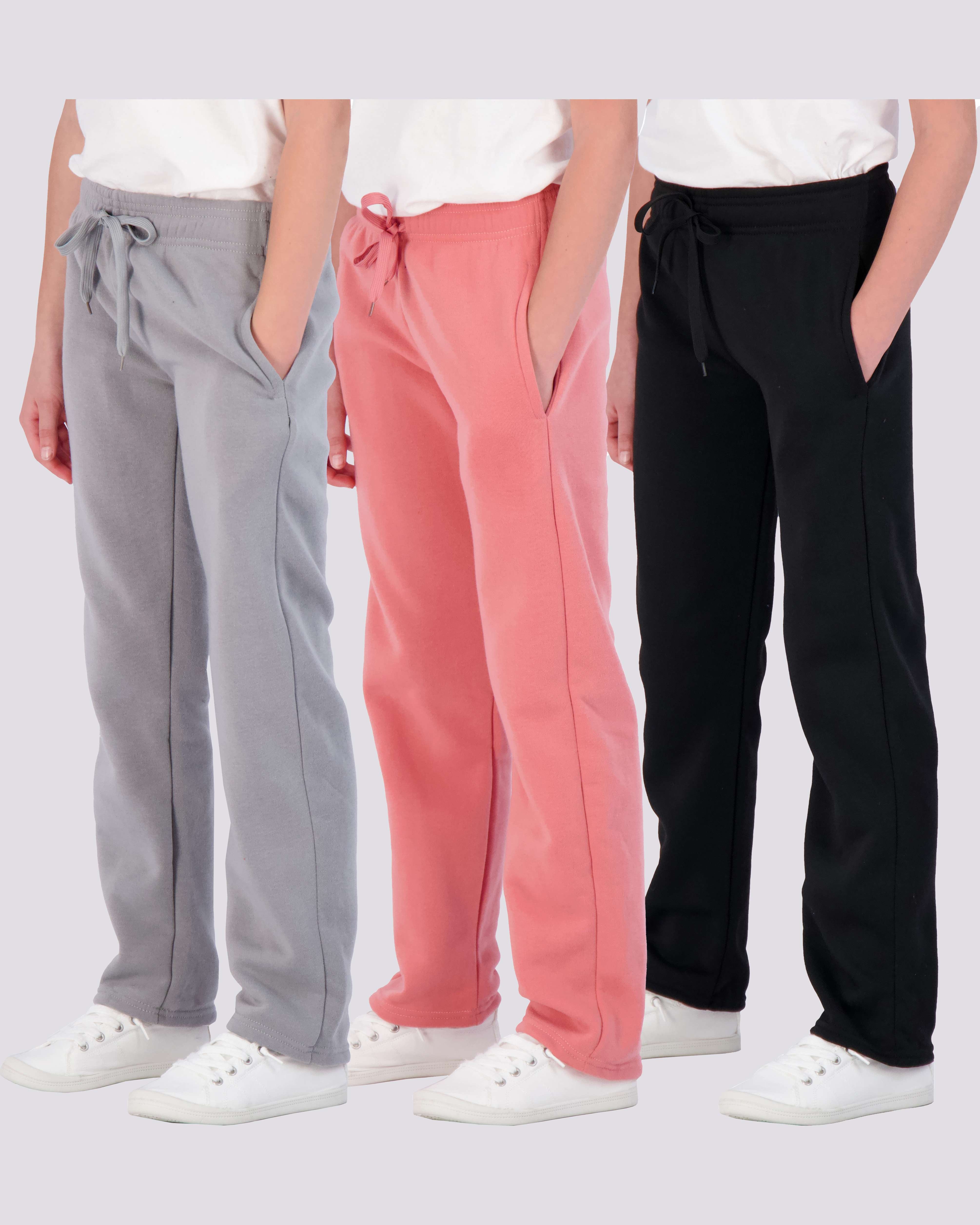 3 Pack: Girls Fleece Open Bottom Sweatpants