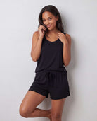 Real Essentials 3 Pack Women's Pajama Sets 3 Piece Crew Tee Tank Top Sleep Shorts Sleepwear - Solid Black