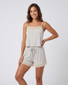 Real Essentials 2 Pack Women's Pajama Sets 2 Piece Lace Trim Cami Tank Shorts Sleepwear PJs - Solid Chocolate Torte, Solid Moonbeam