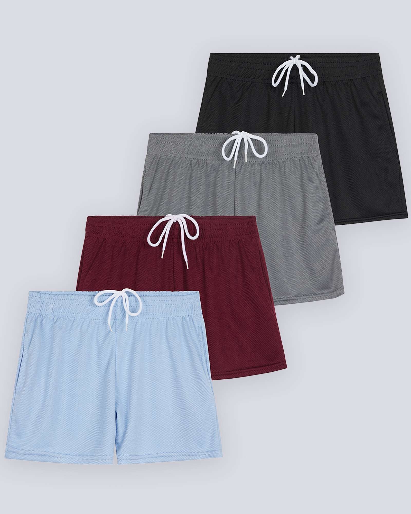 4 Pack: Girls' Mesh Athletic Performance Shorts