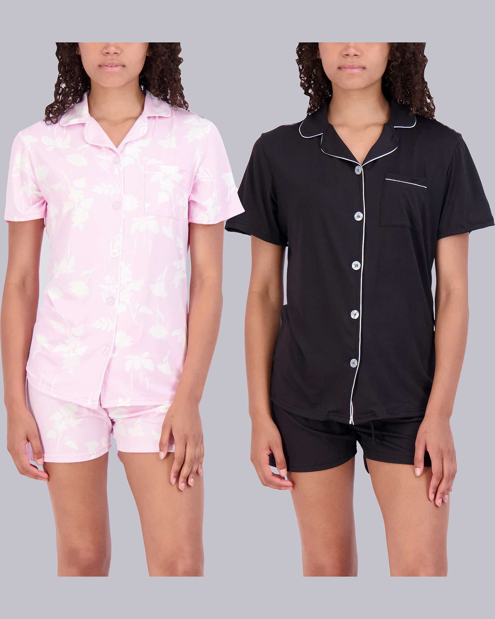 4 Piece: Womens Short Sleeve Button Down Pajama Set