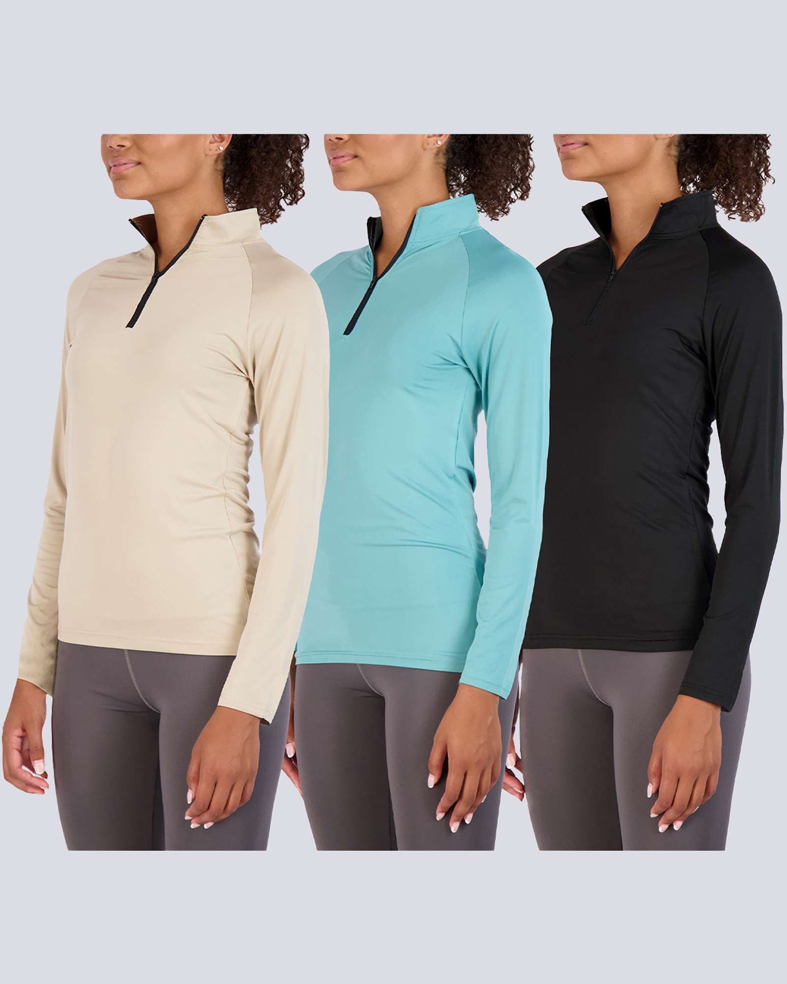 3 Pack: Womens Dry-Fit Active Long Sleeve Quarter Zip