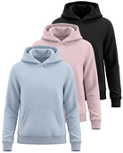 Real Essentials 3 Pack Girls' Fleece Pullover Hoodies Sweatshirts Sweaters Kids Teens Tops - Solid Black, Solid Pale Lilac, Solid Ballad Blue