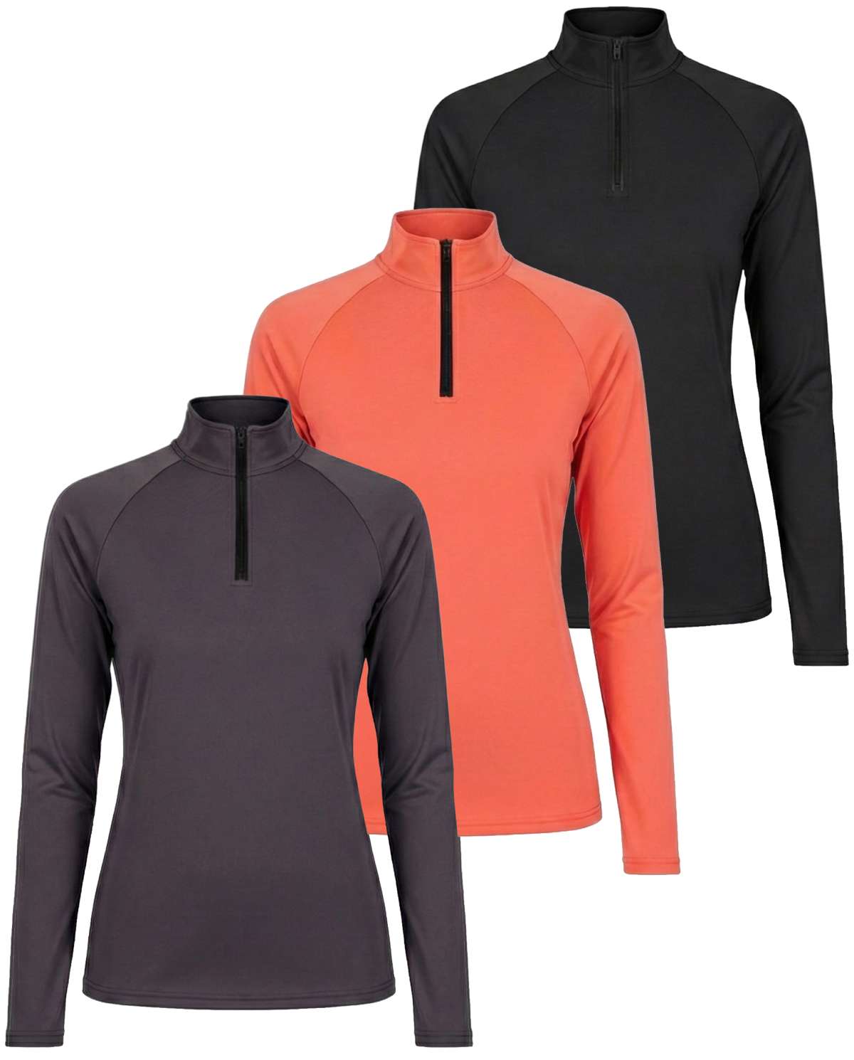 3 Pack: Womens Dry-Fit Active Long Sleeve Quarter Zip
