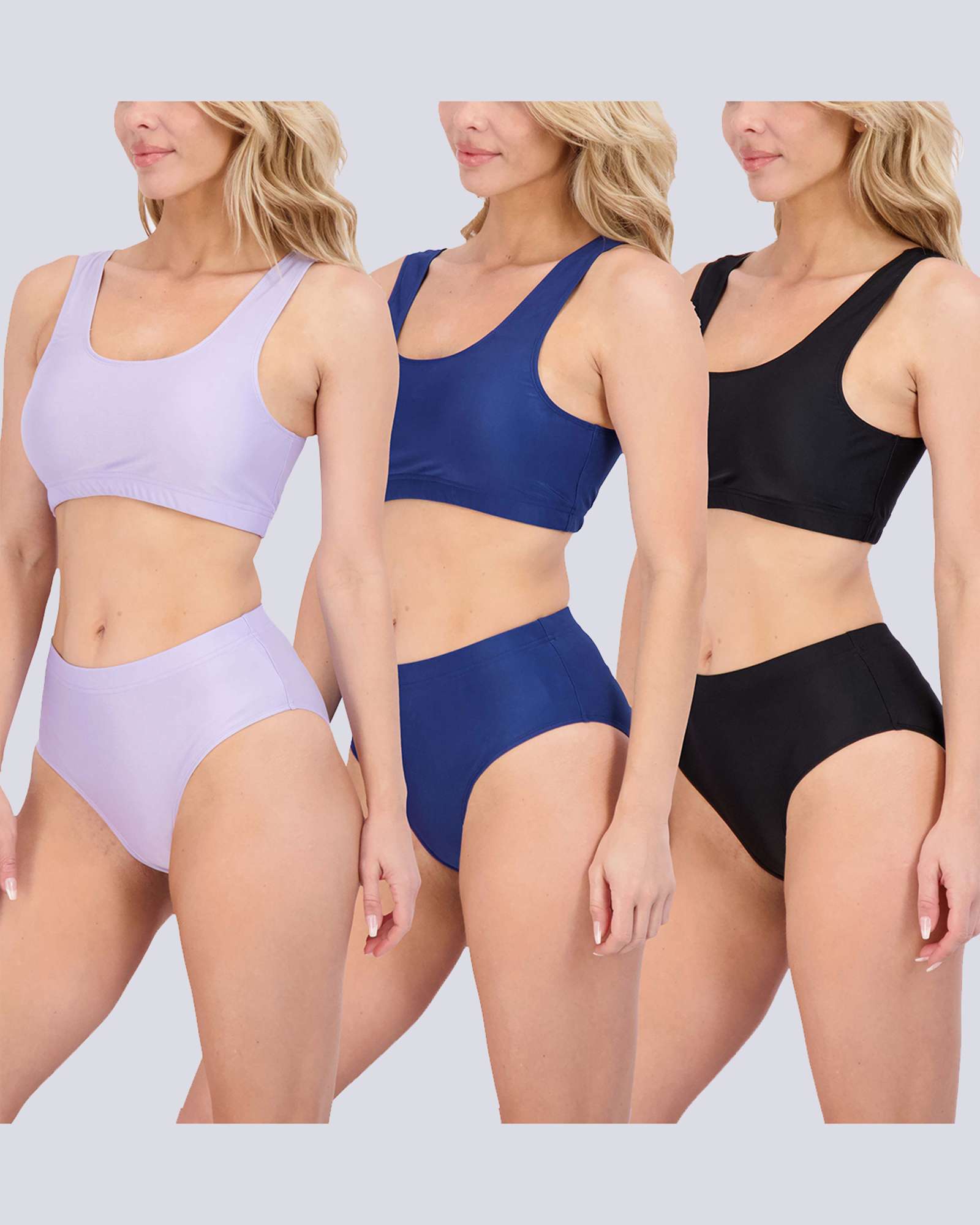 3 Pack: Womens 2-Piece Bikini Modest Teen Adult Athletic Beach Swimsuit Tankini