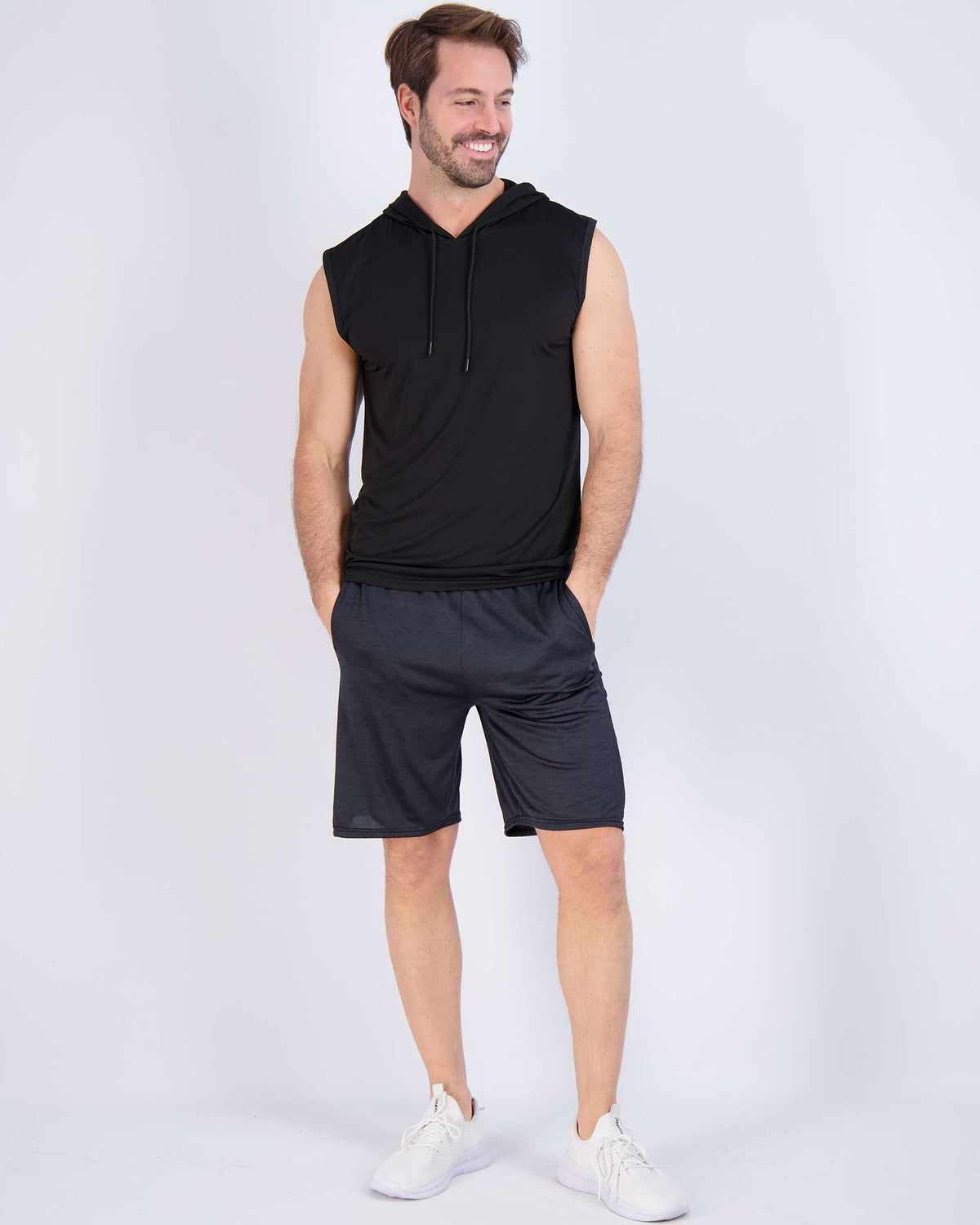 Real Essentials 3 Pack Men's Dry Fit Tank Top Hoodie Sleeveless Workout Gym Muscle Shirts - Set 6
