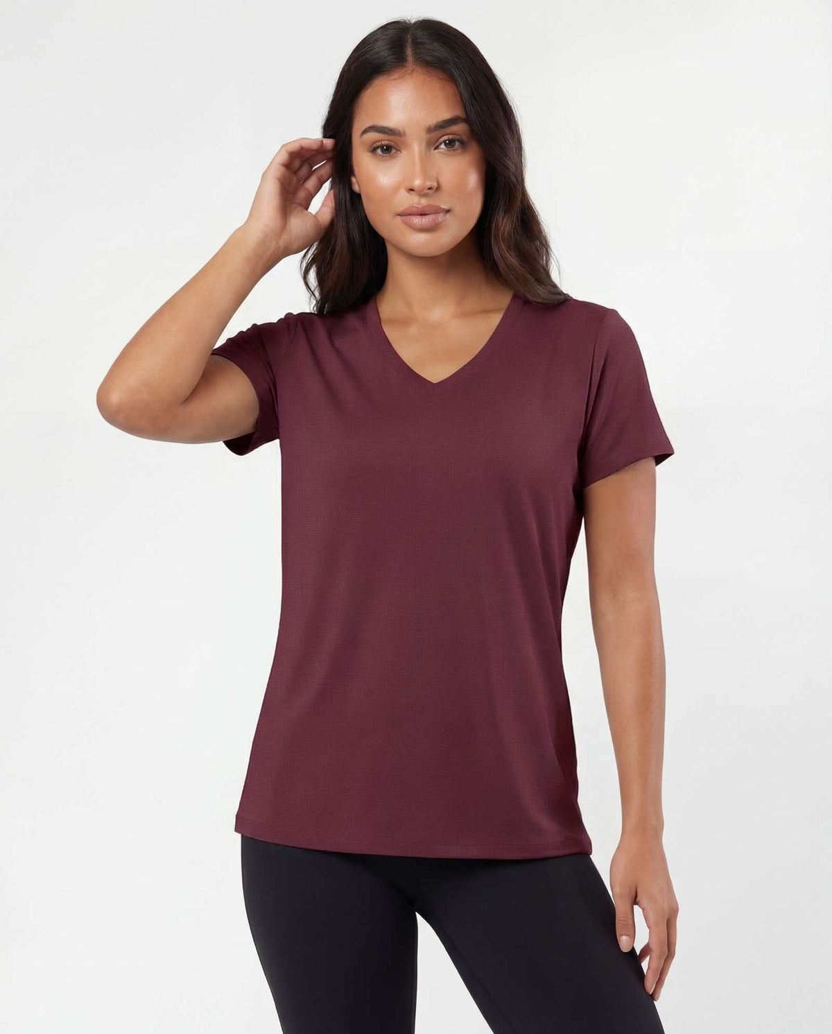 Real Essentials 5 Pack Women's V Neck Tshirts Short Sleeve Dry Fit Workout Tops Tees Shirts - Solid Black, Solid Bright White, Charcoal, Burgundy, Solid Elemental Blue