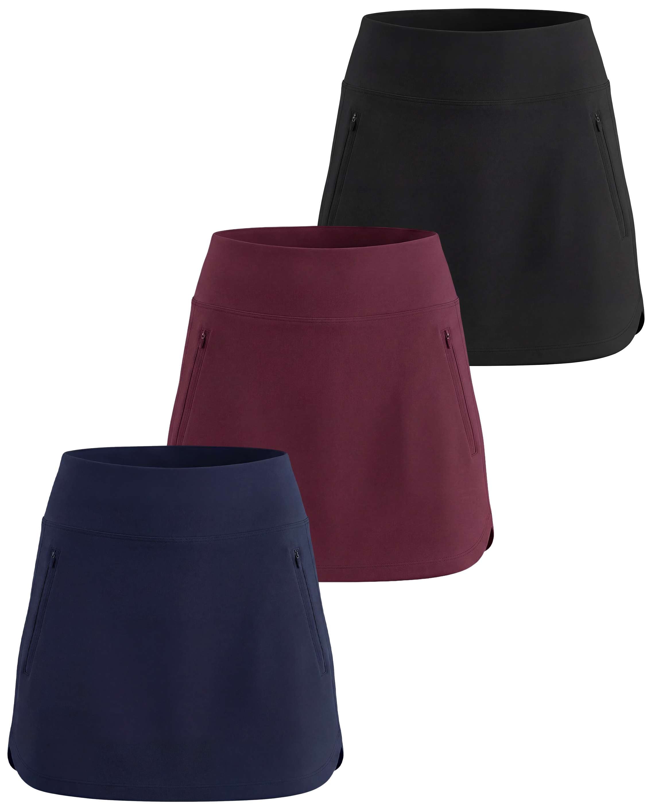 Real Essentials 3 Pack: Women's 16" Curved Hem Golf Skort with Zip Pockets - Ladies Athletic Tennis Pickleball Workout Skirts