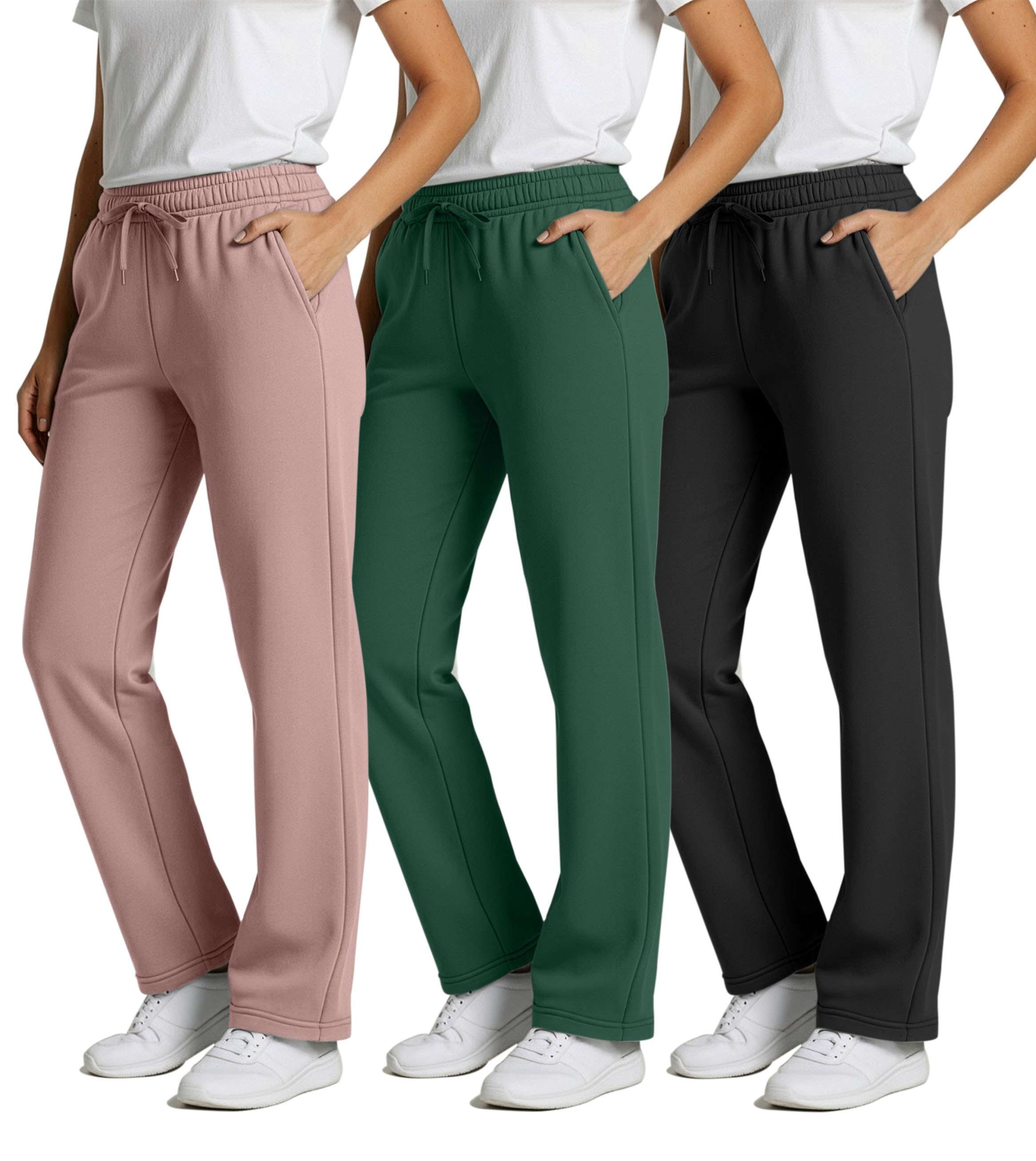 3 Pack: Womens Fleece Open Bottom Sweatpants