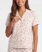 Real Essentials 2 Pack Women's Pajama Sets Lounge Set 2 Piece Button Up PJ Sleepwear Ladies - Navy Blazer Flowers, Pearl Flowers