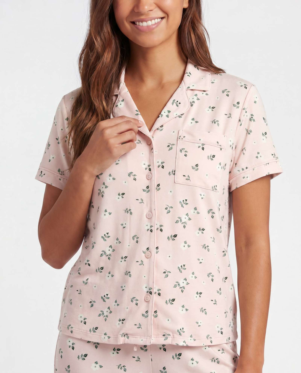 Real Essentials 2 Pack Women's Pajama Sets Lounge Set 2 Piece Button Up PJ Sleepwear Ladies - Navy Blazer Flowers, Pearl Flowers