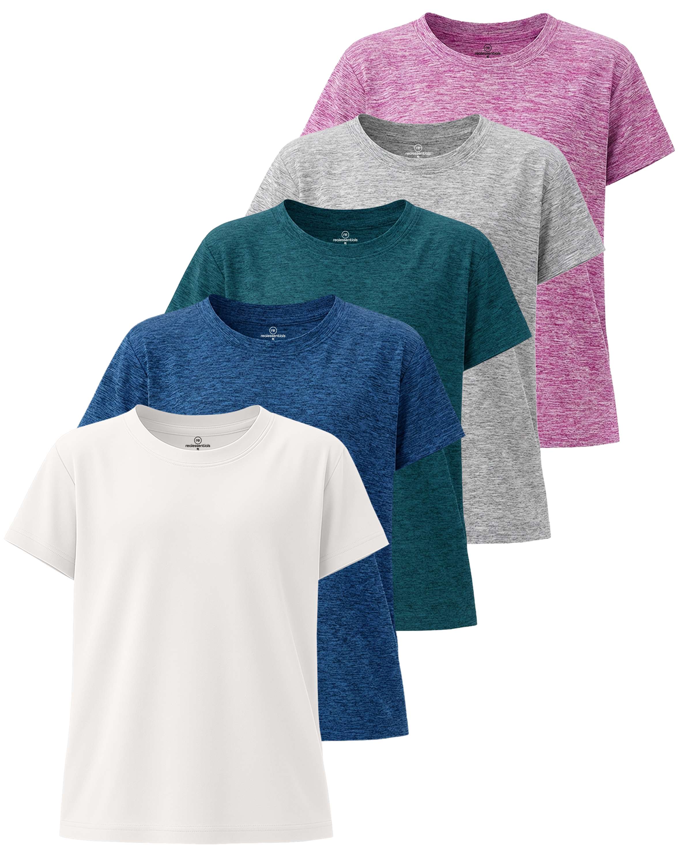 4 Pack: Girls Short Sleeve Dry-Fit Crew Neck Active T-Shirt