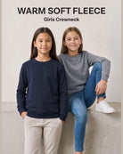 Real Essential 3 Pack Girls' Fleece Crewneck Sweatshirts Sweaters Kids Teens Pullover Tops - Solid Black, Solid Navy Blazer, Solid Quiet Shade