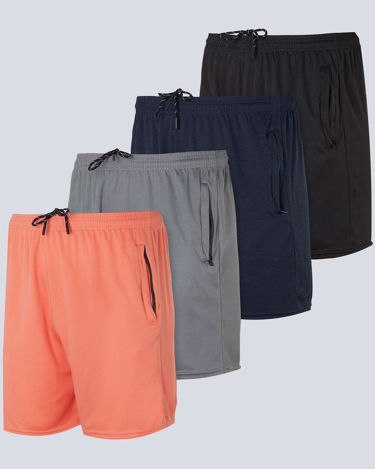 4 Pack: Men's 5" Mesh Running Shorts with Zipper Pockets