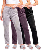 Real Essentials 3 Pack Women Velvet Straight Leg Pants Velour Sweatpants Cozy Lounge Soft - Solid Black, Solid Plum Perfect, Solid Ultimate Grey