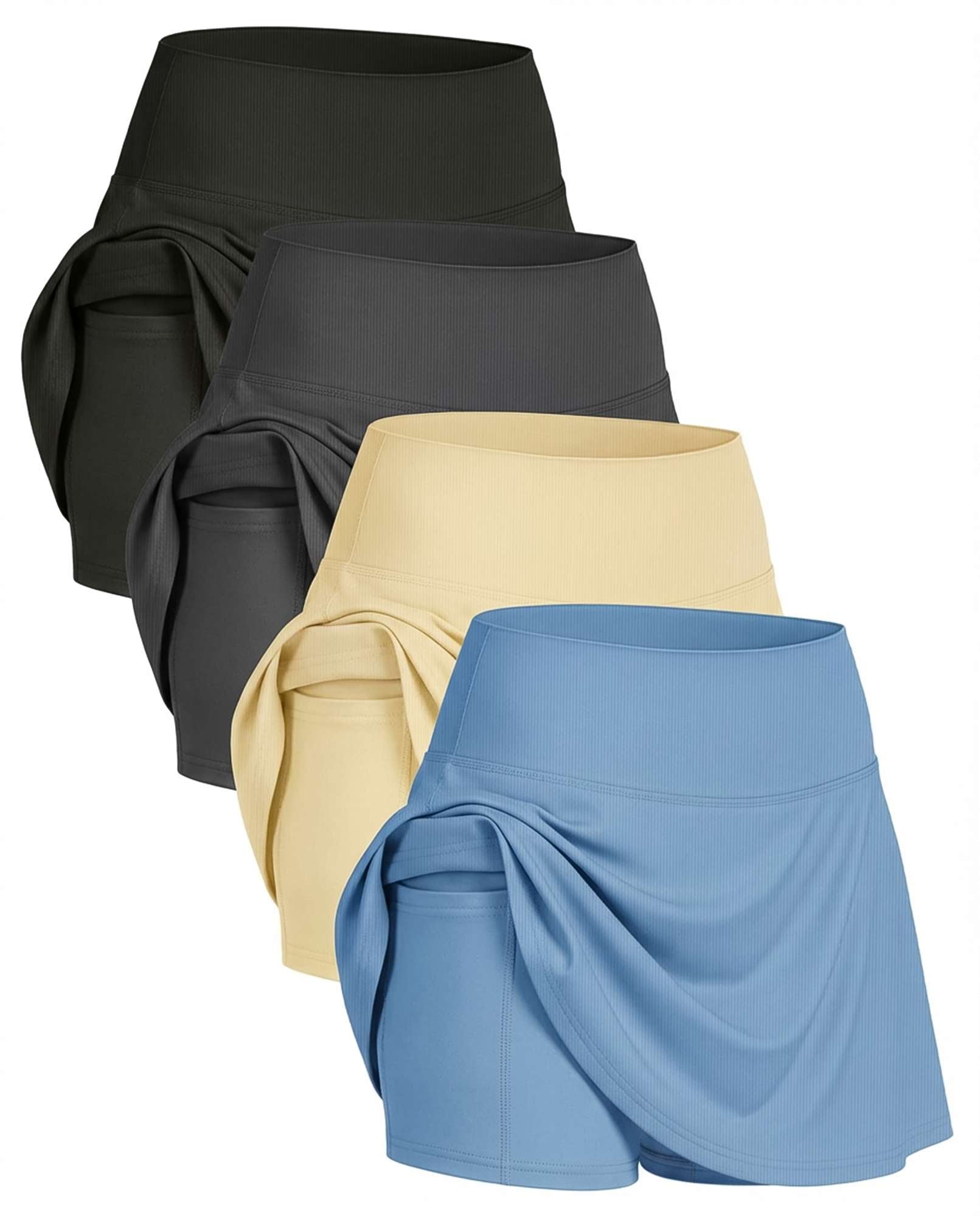 4 Pack: Women's Ribbed Active Skort with Pockets