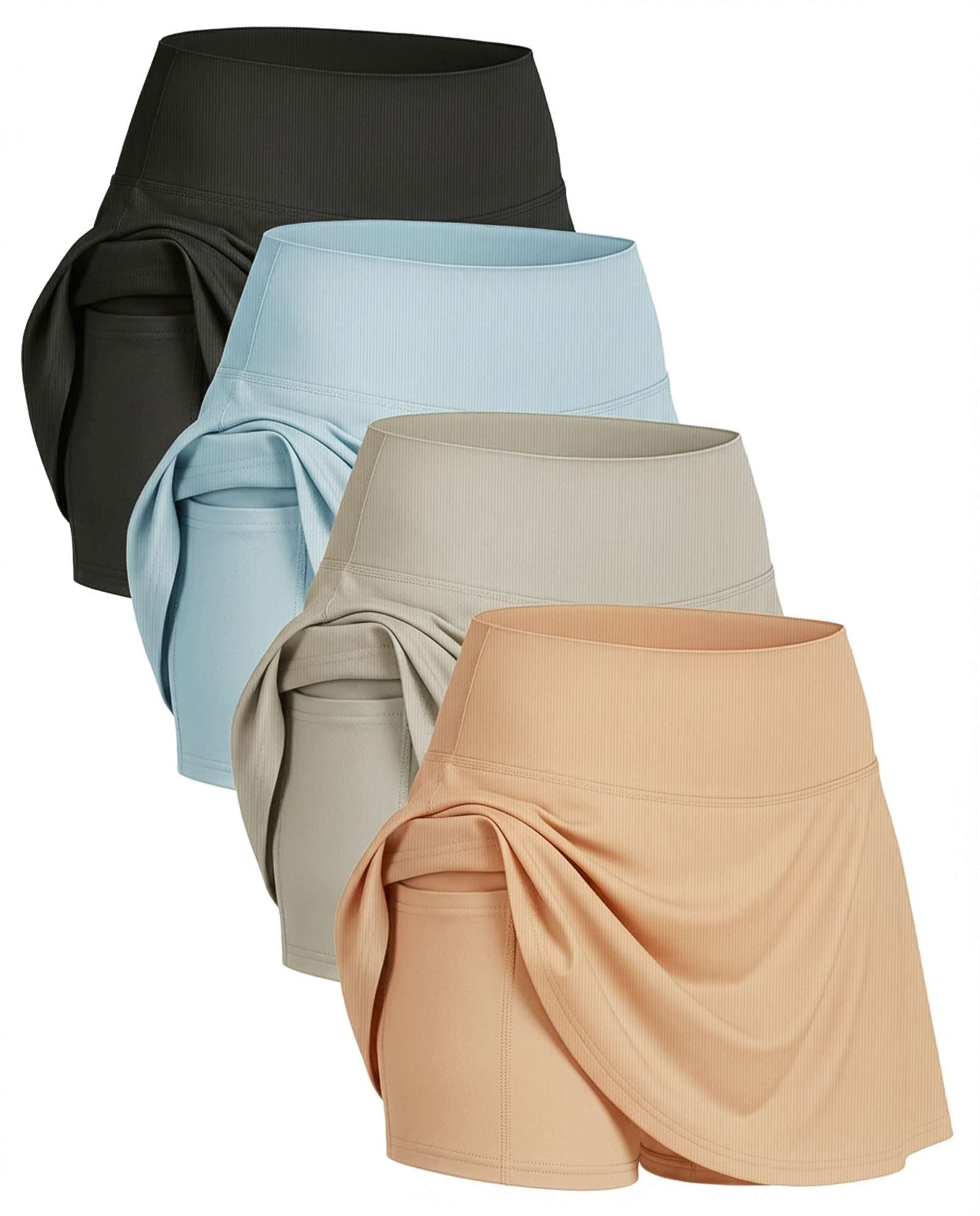 4 Pack: Women's Ribbed Active Skort with Pockets