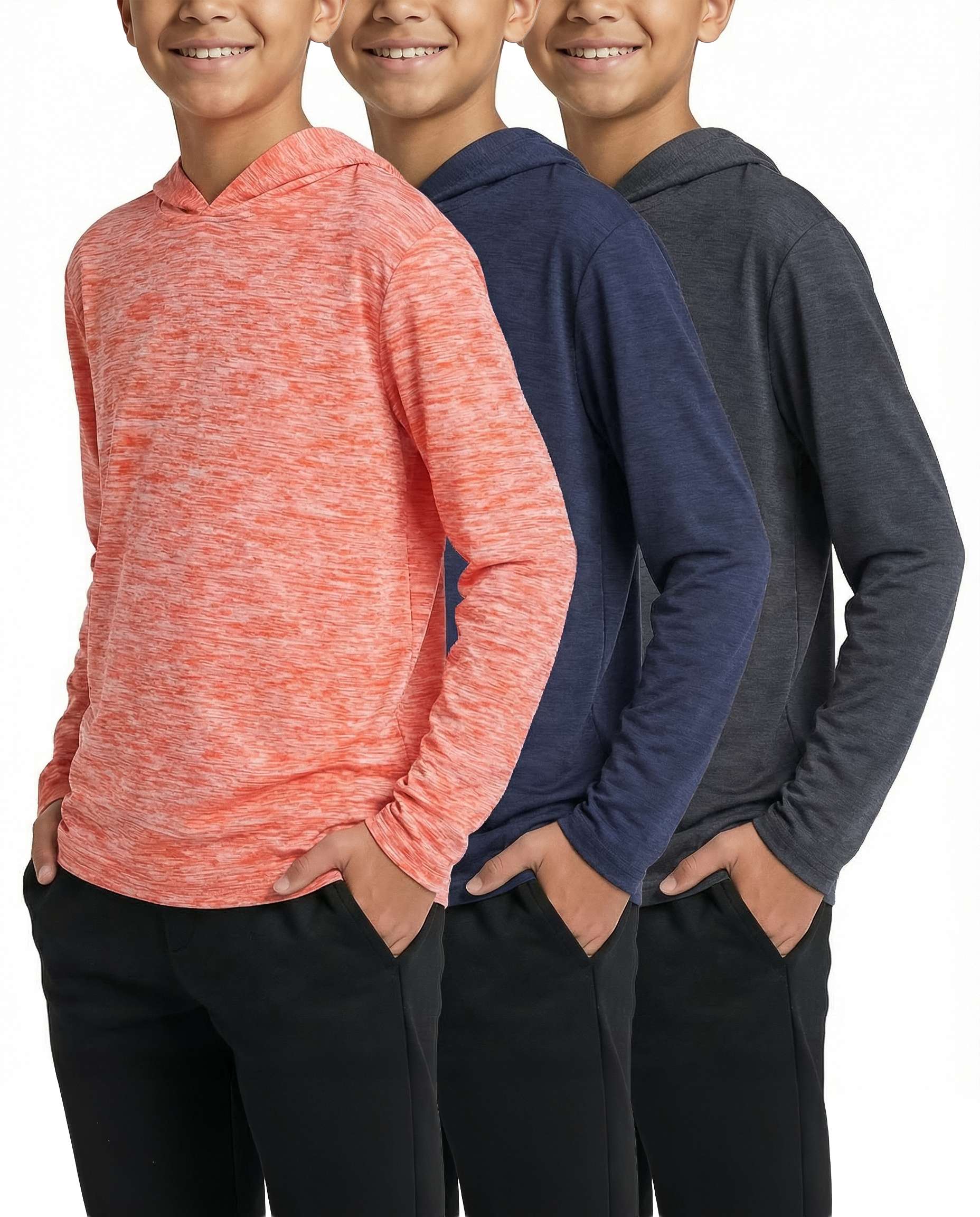 3 Pack: Boys Dry Fit Long Sleeve Active Pullover Hoodie Sweatshirt