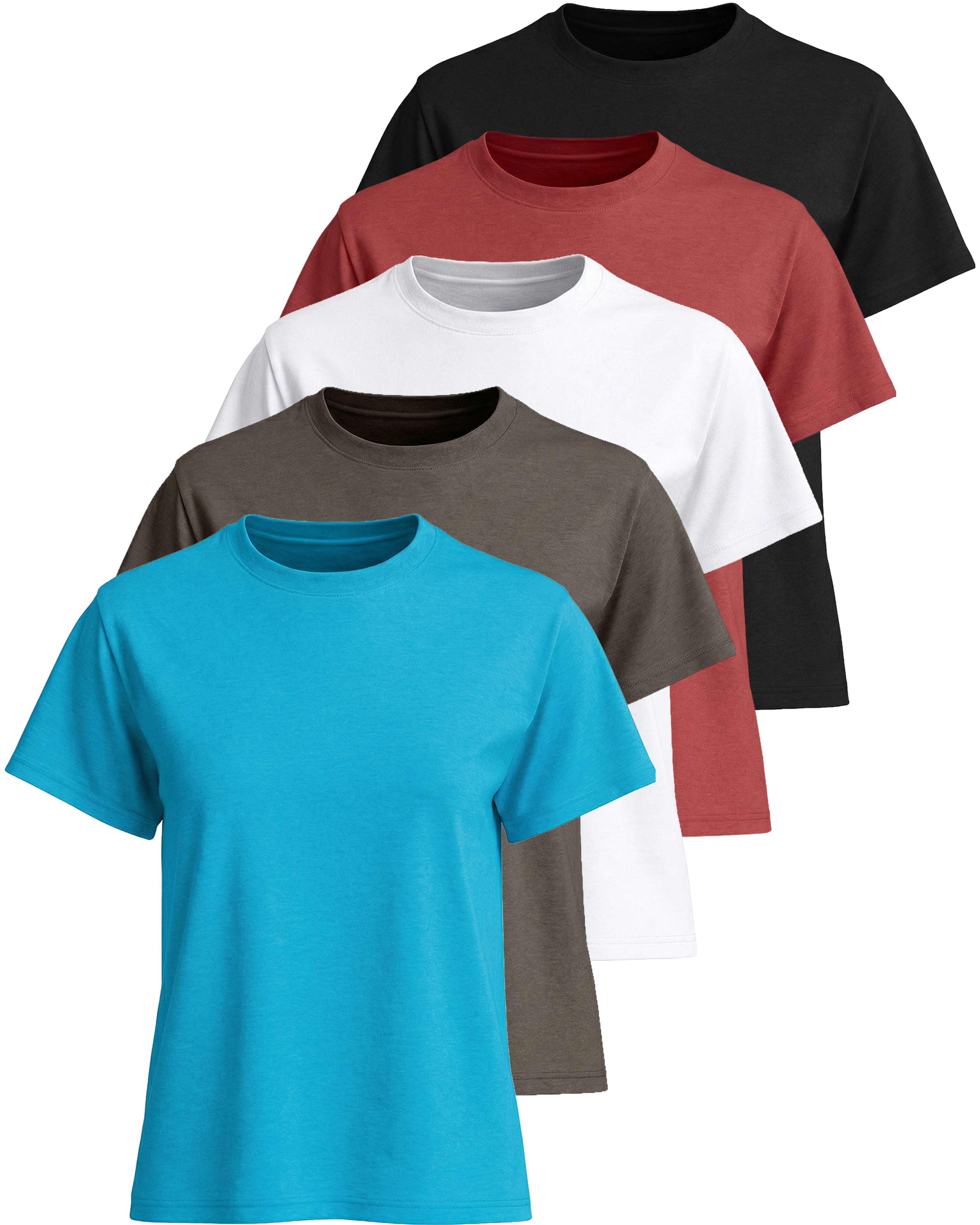 Real Essentials 5 Pack: Women’s 100% Cotton Relaxed Fit Short Sleeve T-Shirts Fashion Trendy Tees (Available in Plus Size)